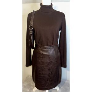 100% Leather Brown Espresso Skirt Women’s 4